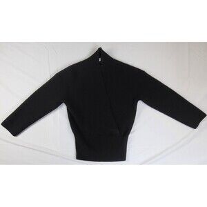 Babaton Aritiza Womens Small 100% Wool Faux Wrap Knit Black Tapered Shirt